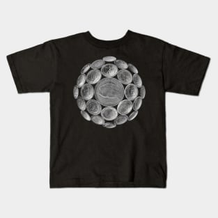 White USA Twenty Dollars Coin - Surrounded by other Coins on a Ball Kids T-Shirt